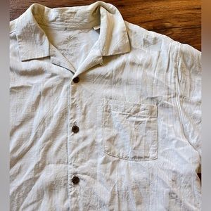 Tommy Bahama Men's M Beige Floral Silk Short Sleeve Button Front Shirt